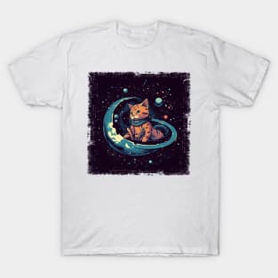 Cute Cat Floating in Space T-Shirt